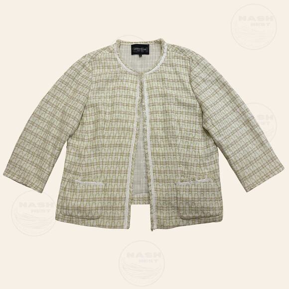 Lafayette 148 16 Tweed Blazer | Bouclé Chartreuse Plaid Career Jacket MSRP $1298 - Picture 1 of 11